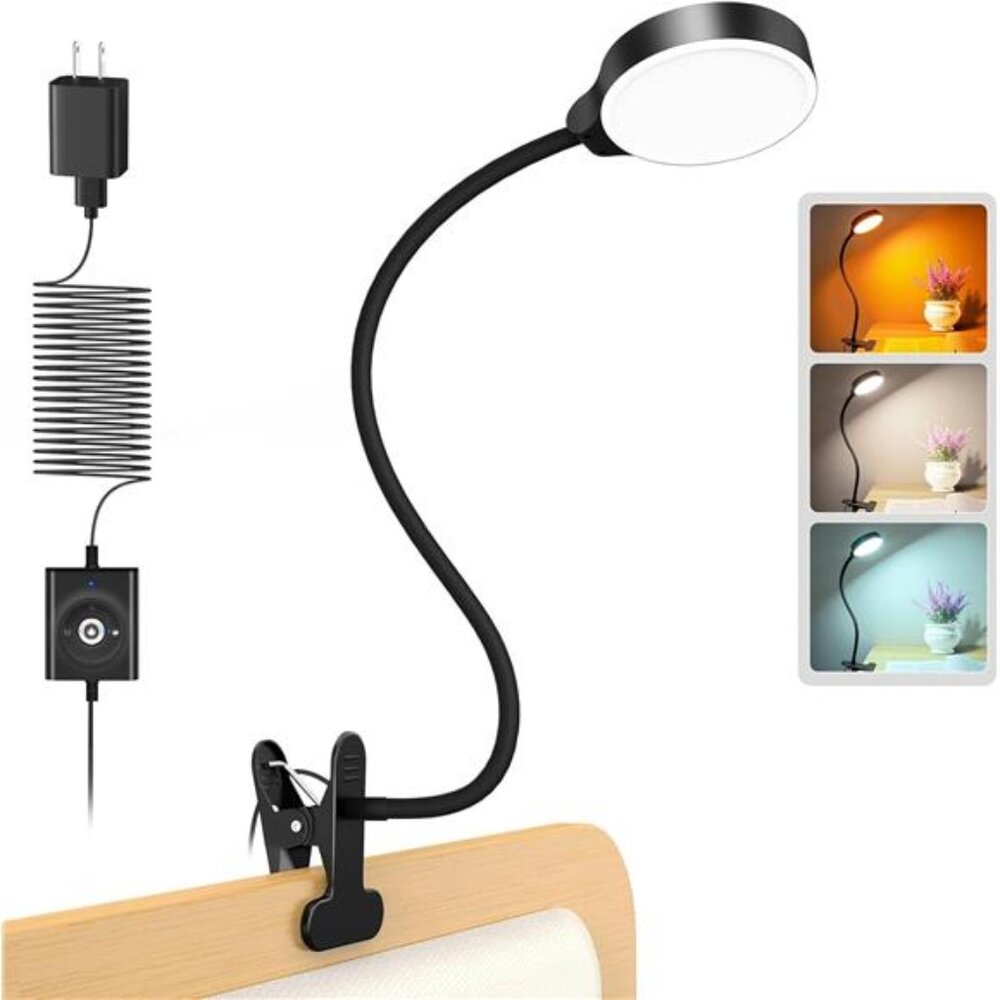 5W Clip on Light, 36LED Eye Caring Reading Light for Bed, 3 Colors & 5 Brightnes